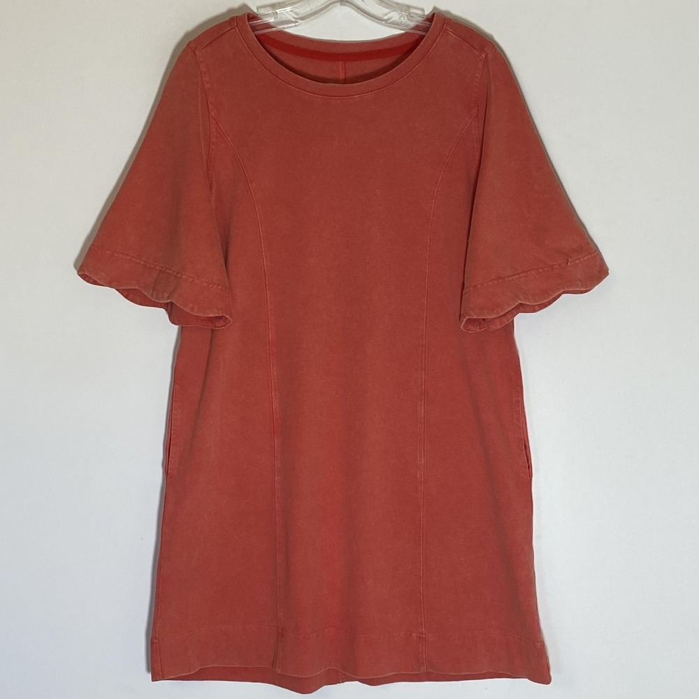 Umgee Janie T-Shirt Dress Womens Medium Papaya Orange Short Bell Sleeve Pockets